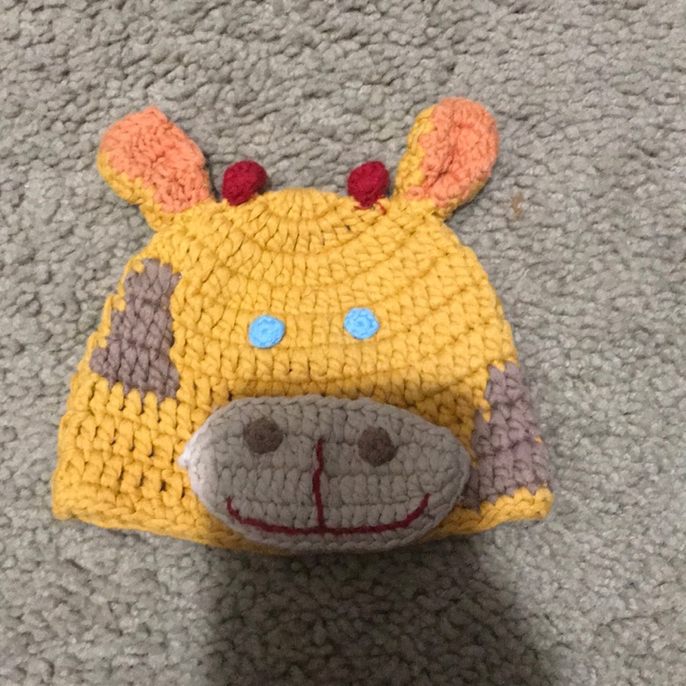Giraffe knitted baby hat